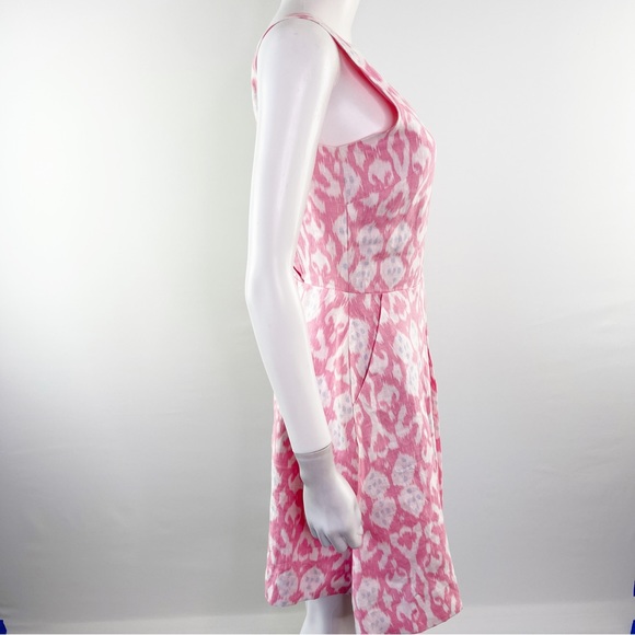 Gap Pink Batik Ikat Sleeveless A-Line V-Neck Mini Dress 100% Linen Size 4 - Picture 6 of 10